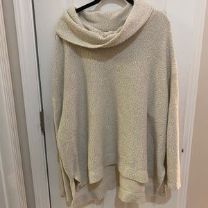 AVA & VIV | 2X Cowl Neck Loose Fit Hi Lo Cream Sweater Pullover Top Cream PLUS